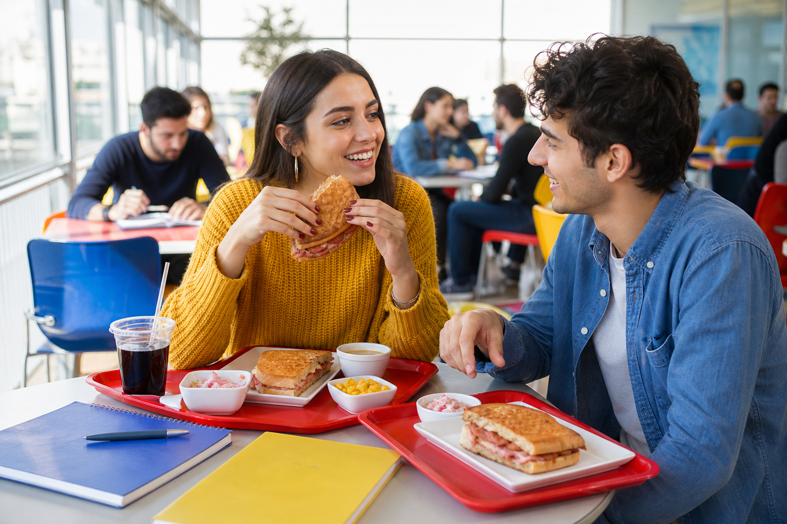 Kampüs kantininde Gusto tost yiyen iki arkadaş